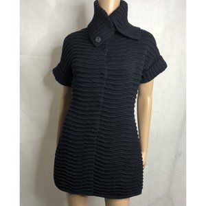 Lafayette 148 Black Wool Knit Cardigan Size P Small Chunky Ribbed Turtleneck